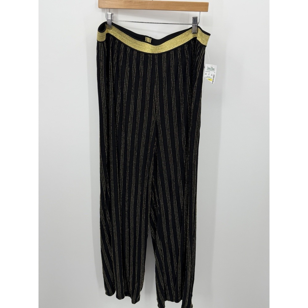 Melissa Paige Black Gold Metallic Wide Leg Pants Size 1X Party Celebration
